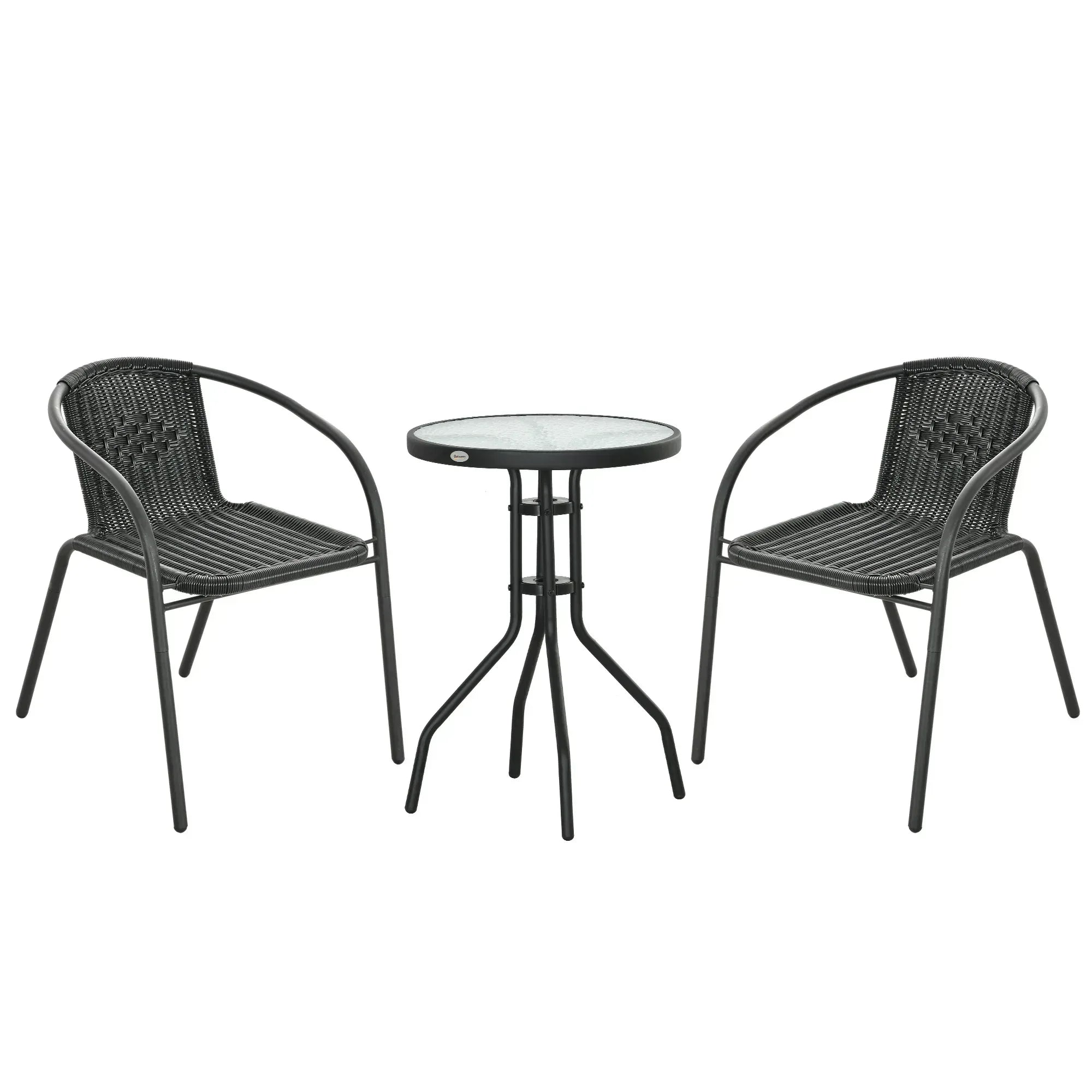 3 Pieces Rattan Bistro Set - Black - Bobobiy