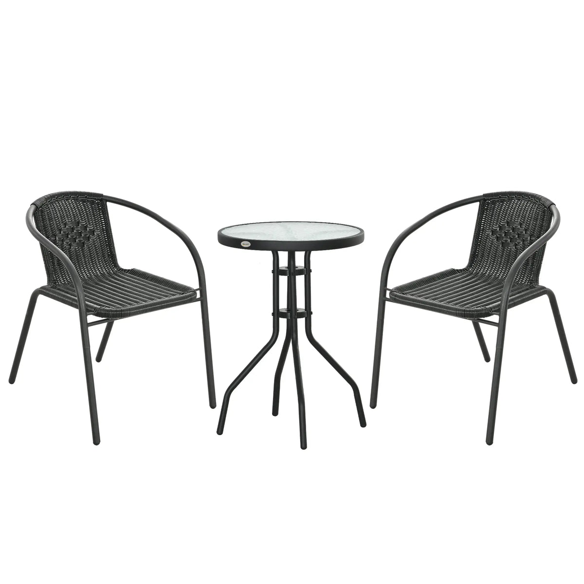 Outsunny 3 Piece Rattan Bistro Set Black