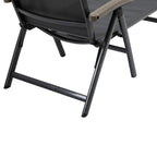 Grey folding sun lounger frame underside with legs and locking mechanism