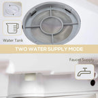 White dishwasher water tank area with faucet supply indicator illustration