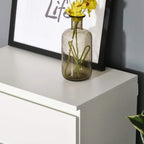 White cabinet drawer unit with smooth top and crisp front edges; close-up of top corner.