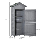 Dark grey wooden storage shed cabinet with shelf interior and double doors