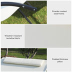 Cream padded headrest pillow on weather-resistant textile over powder-coated steel frame