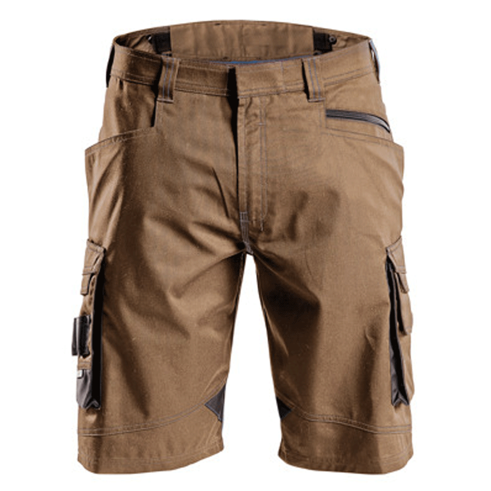 Water-repellent work shorts, clay brown with cargo side pockets