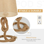 Twisted rope lamp base with beige fabric shade for nautical-style table lighting