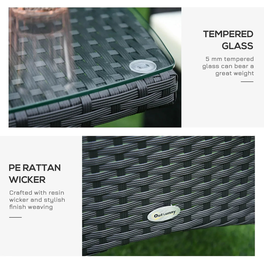 3 Pieces Rattan Bistro Set, Wicker Garden Furniture Set with 2-Tier Coffee Table and Chairs, Cushions, for Outdoor Patio Balcony, Black - Bobobiy