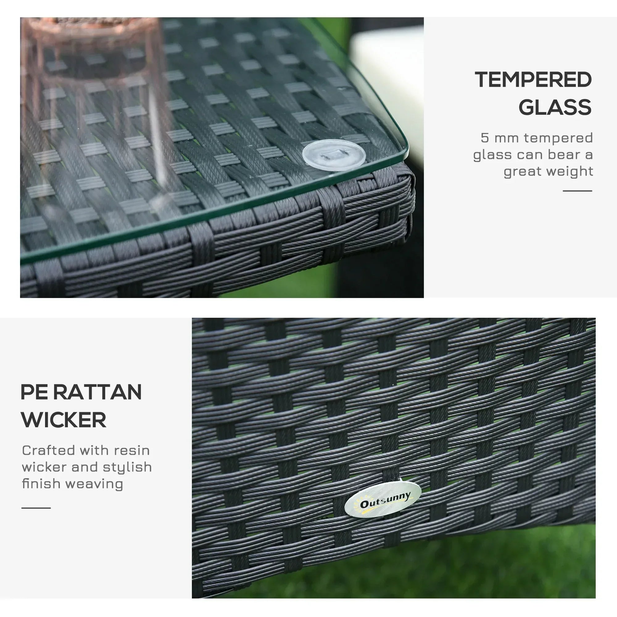 3 Pieces Rattan Bistro Set, Wicker Garden Furniture Set with 2-Tier Coffee Table and Chairs, Cushions, for Outdoor Patio Balcony, Black - Bobobiy