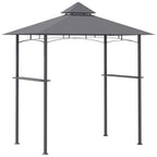 Grey double-tier BBQ gazebo grill canopy with arched roof panels and open metal frame