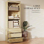 Oak-effect tall bookcase with open shelves and drawers, large storage space design