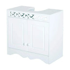 White 2-door bathroom under-sink storage cabinet with decorative trim panel