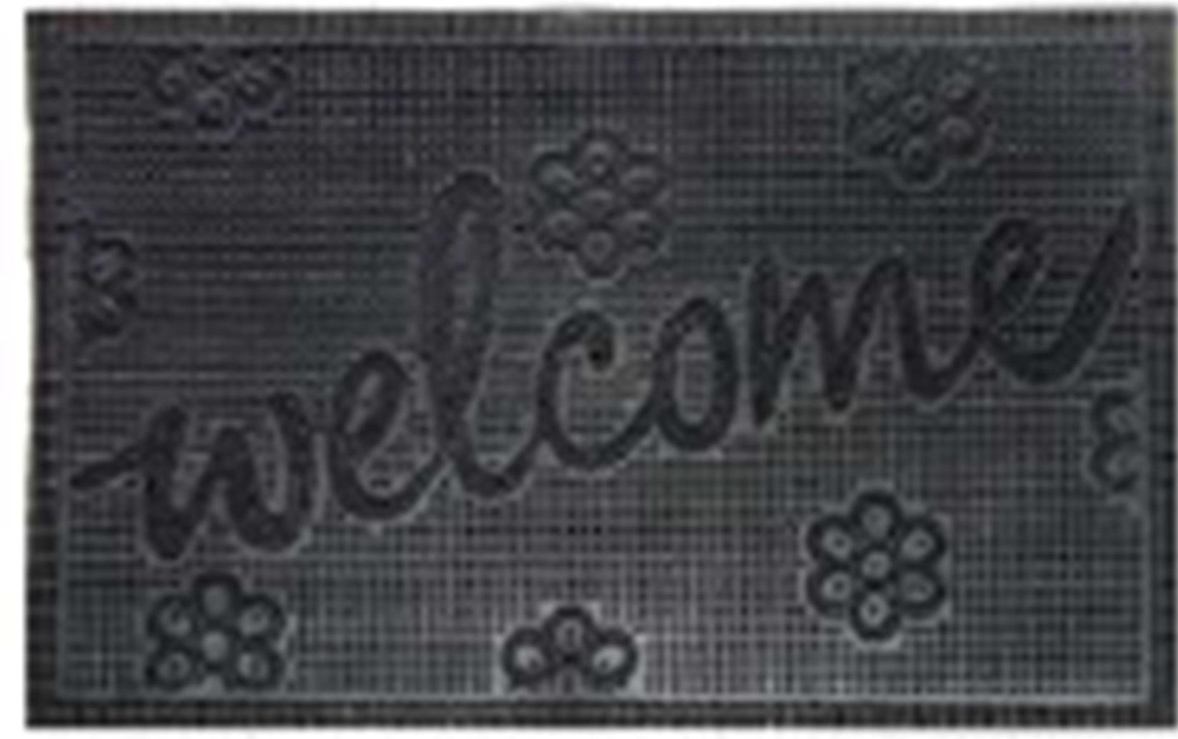 Rubber Doormat 60cm x 40cm - 'Welcome' (Small Flowers)