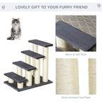 Grey 4-step pet stairs with sisal-wrapped posts and plush top step detail