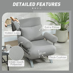 Light grey sofa bed chair with thick cushions, hidden legs, and padded armrests