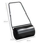 Black lawn push roller with round steel cylinder and carrying handle frame