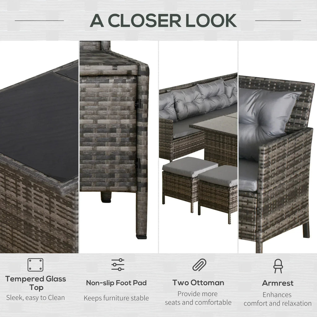 8 Seater Patio wicker Sofa Set ,Outdoor Couch with Table & Cushions, Grey - Bobobiy
