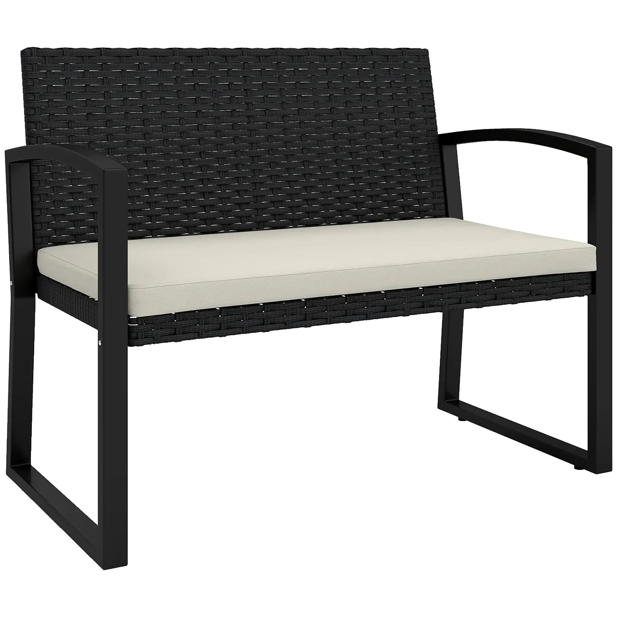 Two-Seater Rattan Garden Bench - Beige - Bobobiy