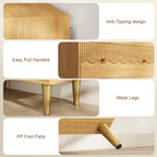 Oak 3-drawer dresser with easy-pull handles, metal legs, and anti-tipping design
