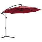 Wine red cantilever patio umbrella with cross base and curved support arm