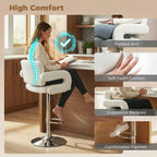 White padded bar stool showing armrest and supportive backrest on a chrome swivel base
