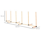 Dog agility weave poles obstacle set layout with dimensions: 93 cm, 328 cm, 67 cm