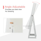 White adjustable standing mirror jewelry cabinet with tilt support legs