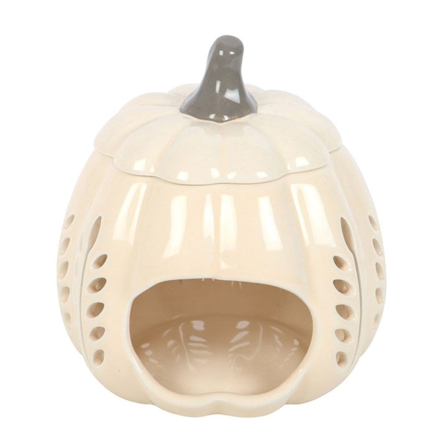 Ceramic pumpkin-shaped pet bed on a white background