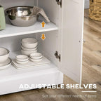 White cabinet interior with adjustable shelves for bowls and cookware storage