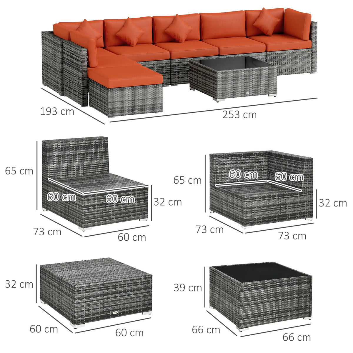 Outsunny 8-Piece Rattan Sofa Set Orange Grey