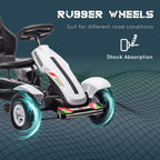 White kids pedal go-kart with black seat, steering wheel, and rugged rubber wheels
