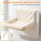 Cream hanging cat hammock radiator bed with plush seat and back