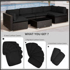 Black rattan sofa cushion cover set with several back and seat cover shapes