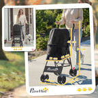 Black foldable pet stroller with mesh sides and compact frame