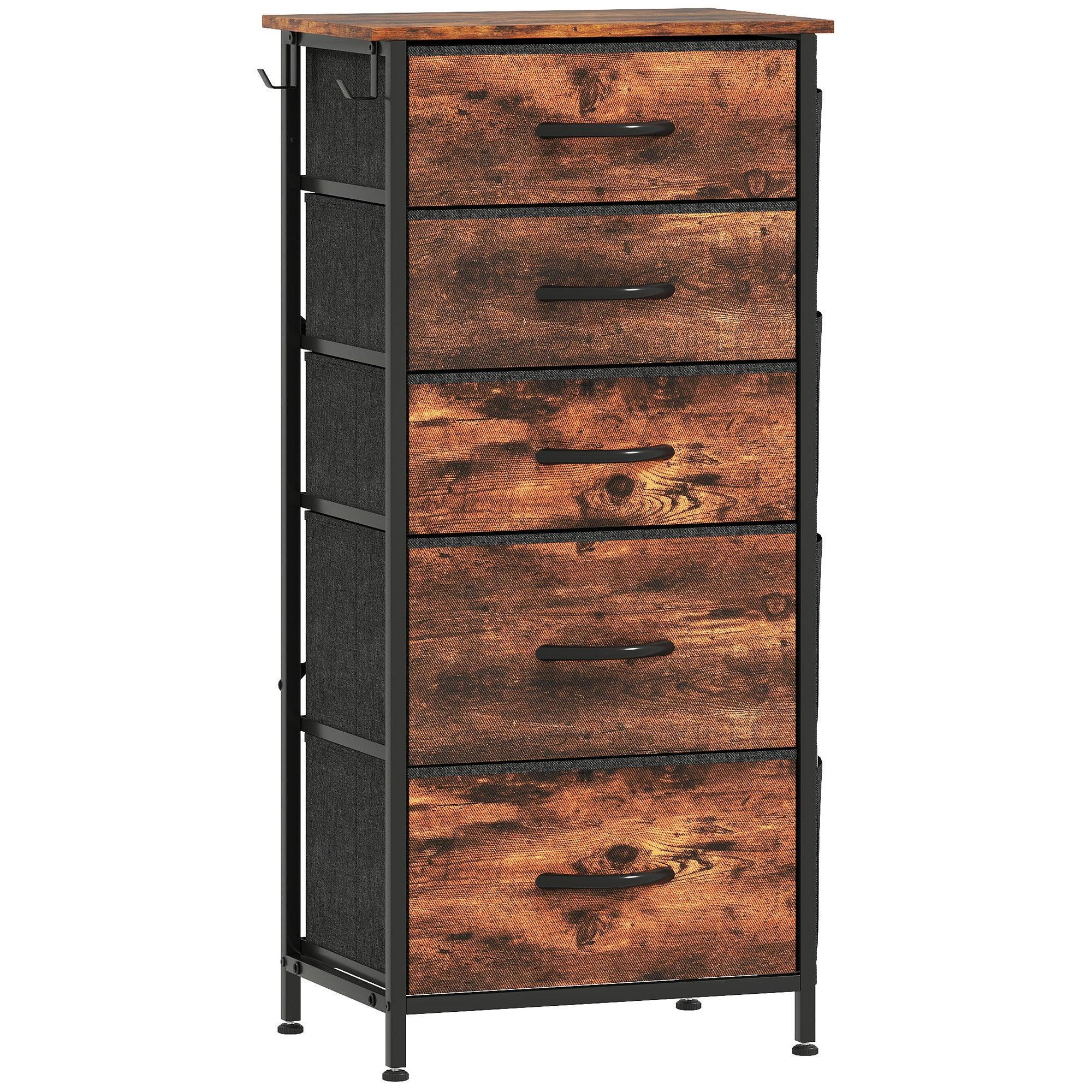 Chest of Five Fabric Drawers - Rustic Brown - Bobobiy