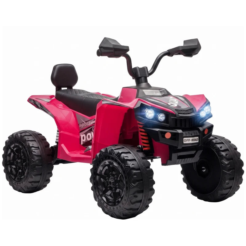 Pink 2-seat electric kids quad bike with four large wheels and dual front lights