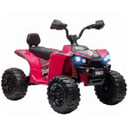 Pink 2-seat electric kids quad bike with four large wheels and dual front lights