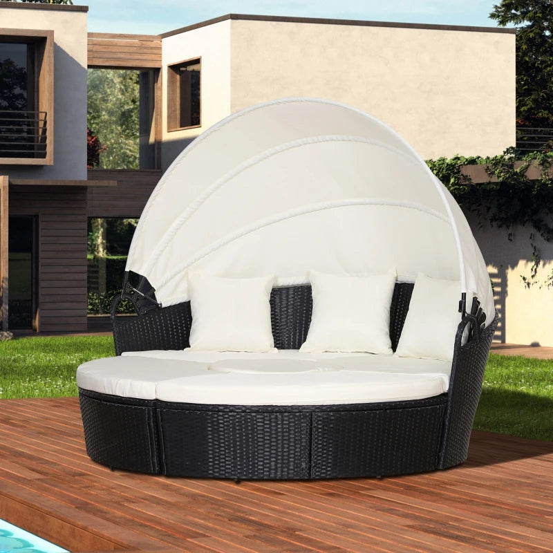 Five-Piece Rattan Garden Bed, with Canopy - Black & White