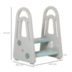 Grey kids step stool ladder with light blue two steps and size guide