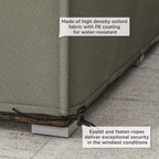 Grey oxford-style waterproof cover with PE coating and corner tie fastener ropes