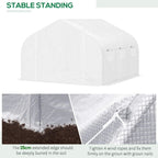 White walk-in greenhouse tunnel with enclosed end walls and zipped front door