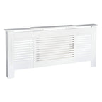White extendable radiator cover cabinet with horizontal slat front panels and open sides
