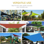 Grey triangle shade sail shown in multiple outdoor areas for versatile sun protection