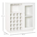 White wine cabinet with glass door and 20-bottle wine rack grid, side view