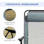 Grey portable folding recliner chair with adjustable backrest and black steel frame