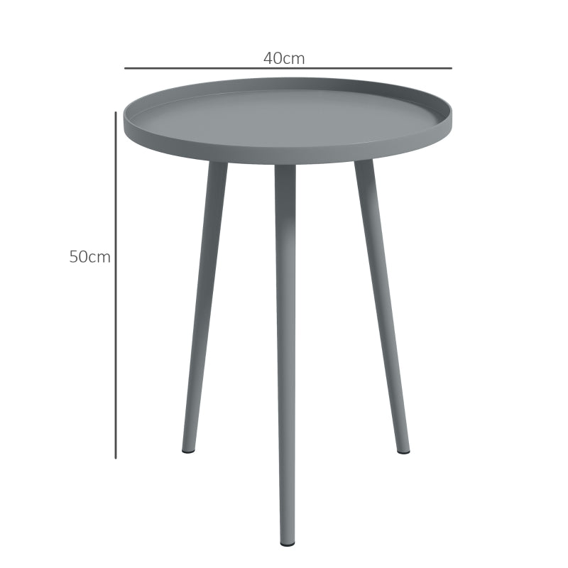 Grey round outdoor side table with rounded steel edge, 40 cm x 50 cm
