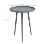 Grey round outdoor side table with rounded steel edge, 40 cm x 50 cm