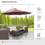 Coffee hanging patio umbrella with large shade canopy and dark freestanding stand