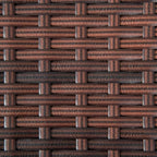 Close-up of brown woven rattan-style tabletop pattern in rectangular strips