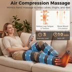 Grey heated leg compression massager with air-pressure sleeves for calves and feet