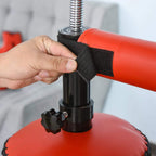 Hand holding black strap on red punching arm spring stand base