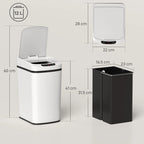 White 12L motion-sensor kitchen trash bin with hinged lid and black trim